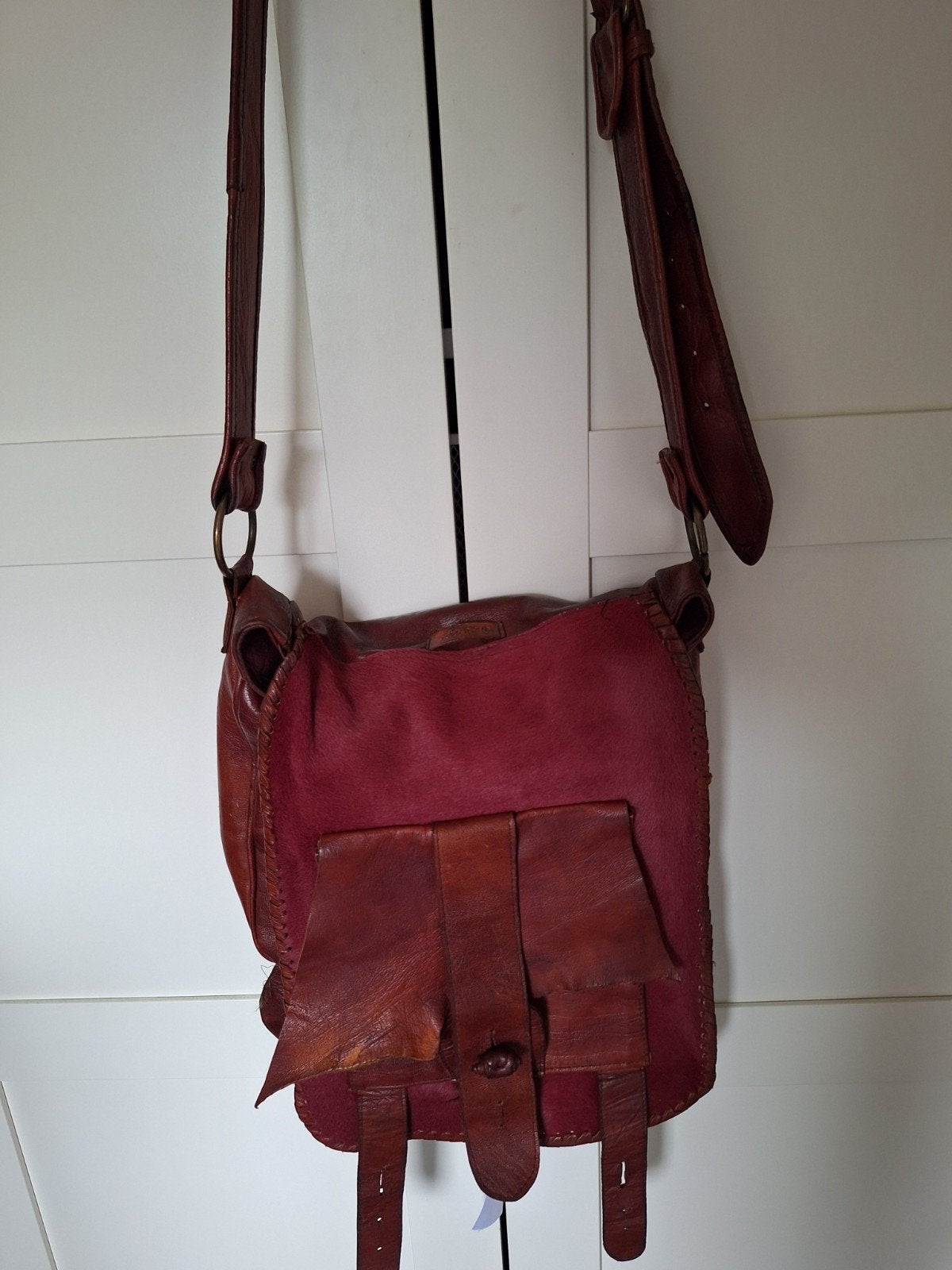 Bordeauxrood leren tas ibiza boho style, Ophalen of Verzenden, Gebruikt, Rood