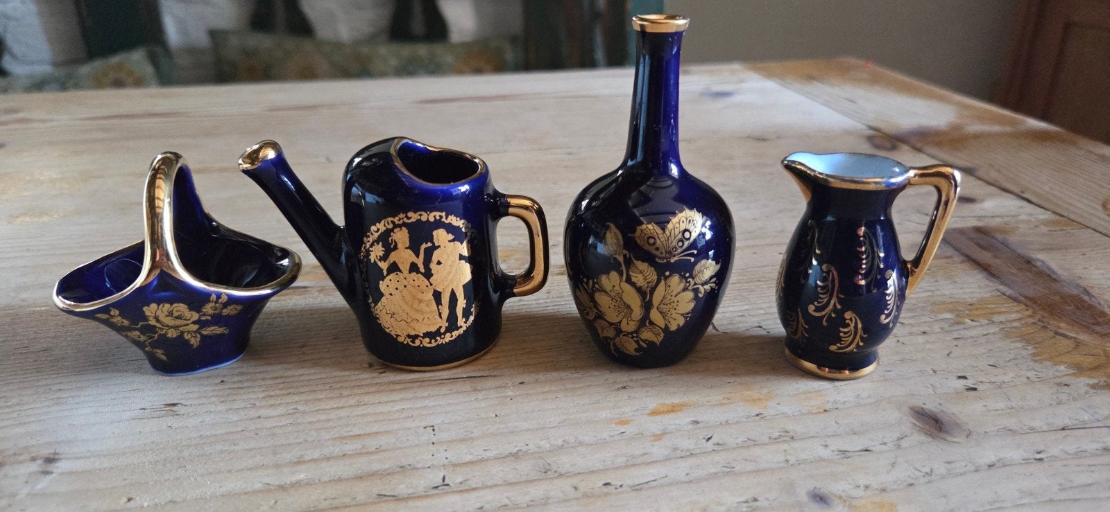 Miniatuur Limoges en EME porseleinen set - Kobaltblauw, Ophalen of Verzenden