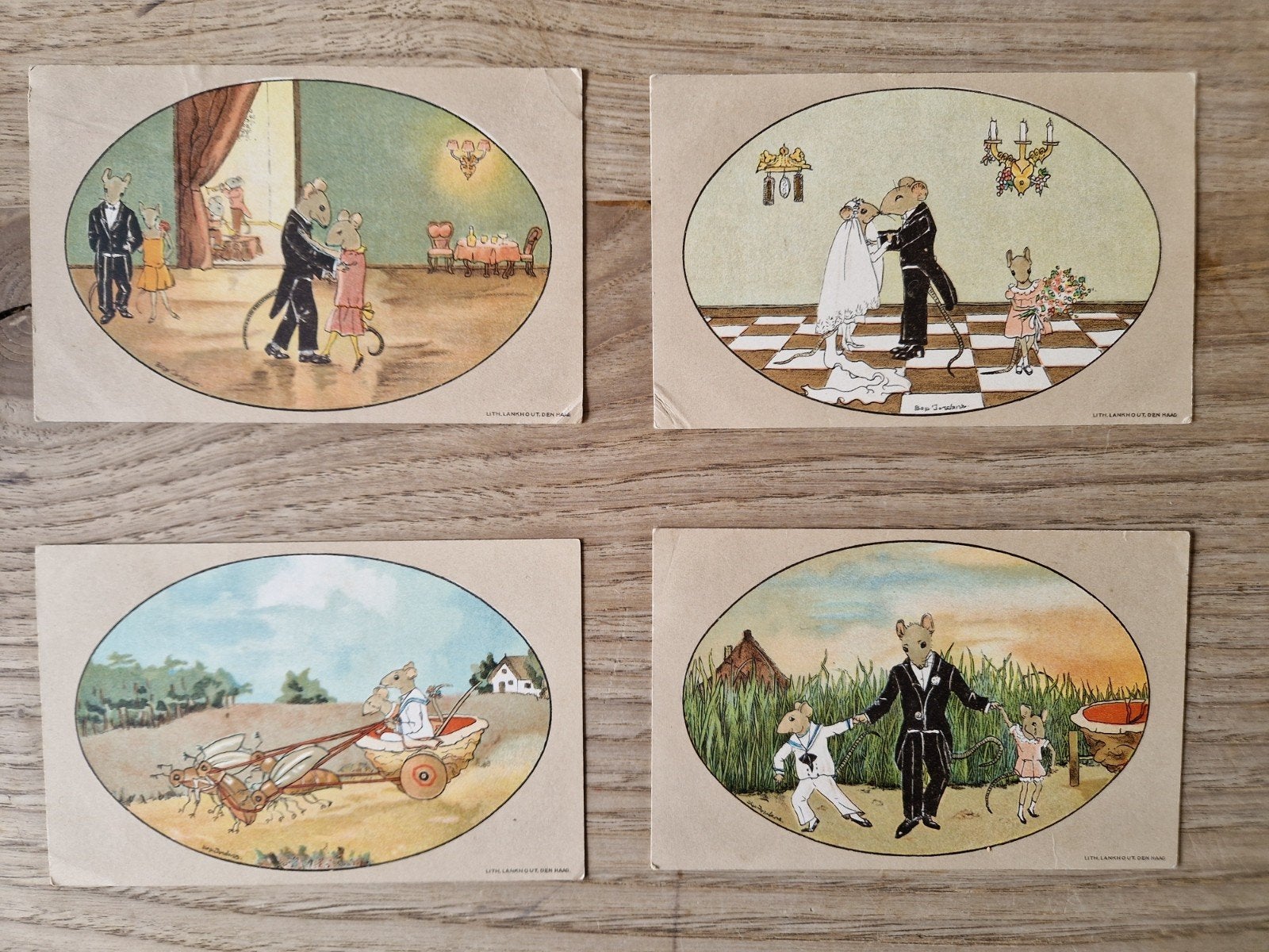 Set van 4 Bep AK Jordens muizen postkaarten jaren 40, Ophalen of Verzenden, 1940 tot 1960