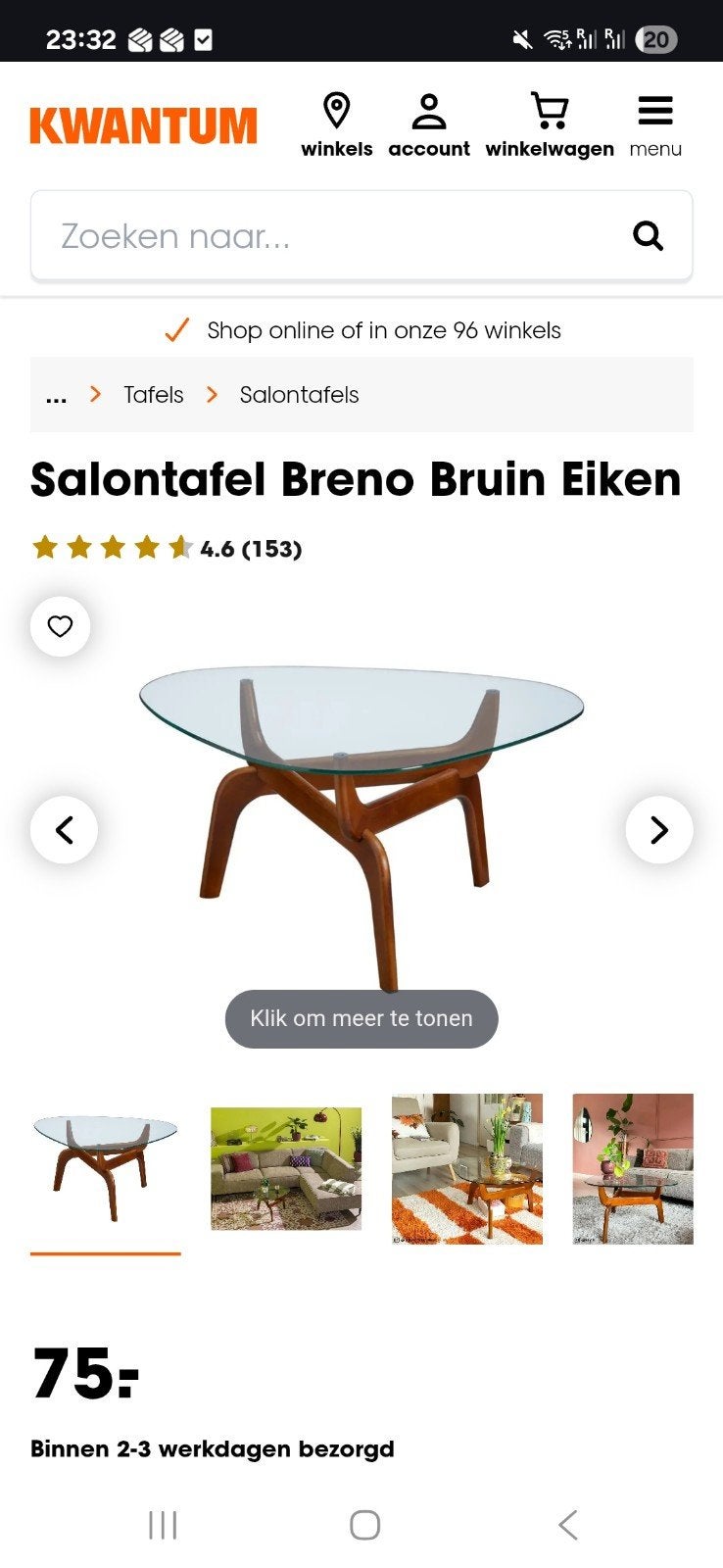 Moderne salontafel Breno met glazen blad en eikenlook poten, Huis en Inrichting, Tafels | Salontafels, Gebruikt, 50 tot 100 cm