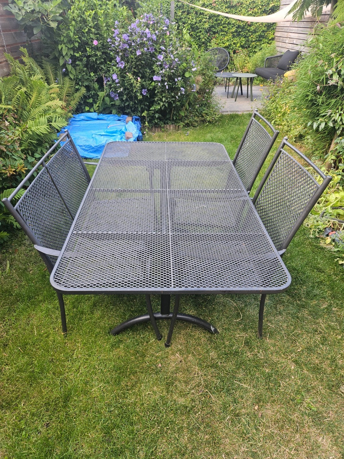 Tuinset tafel, stoelen en bank metaal, Ophalen, 4 zitplaatsen, Gebruikt, Aluminium