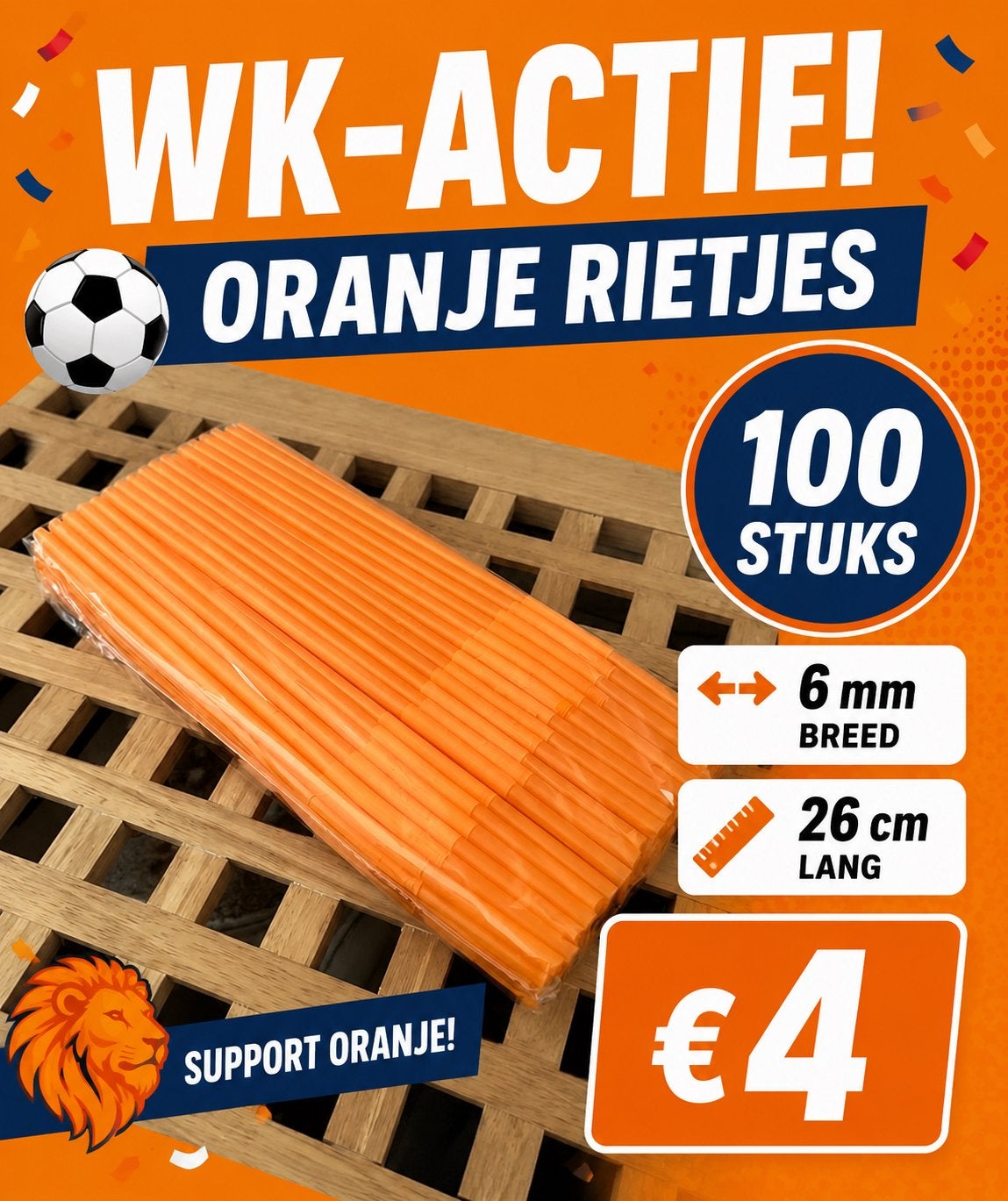 Oranje rietjes, Hobby en Vrije tijd, Feestartikelen, Ophalen of Verzenden, Nieuw, Oranje of Koningsdag