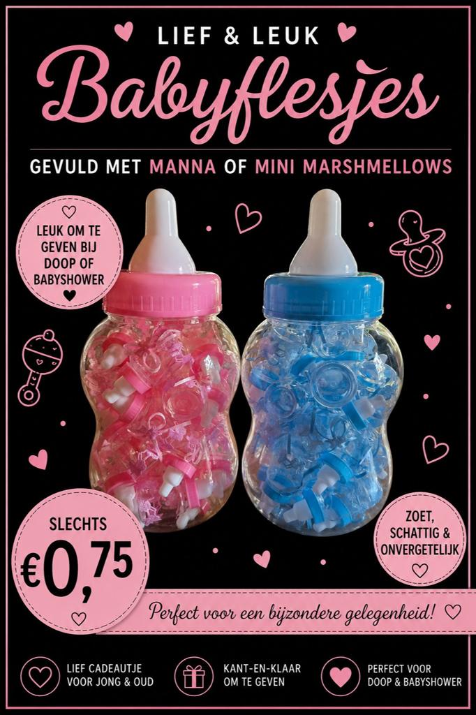 Babyflesjes gevuld met mini marsmellows, Ophalen of Verzenden, Nieuw