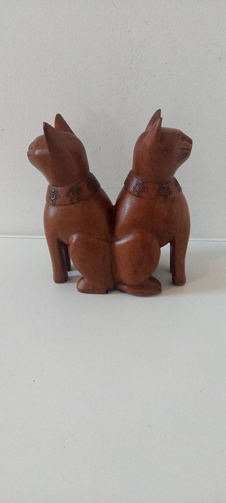 Uniek Vintage Houten Katten beeld Massief Hout – Rariteit, Verzamelen, Ophalen of Verzenden, Zo goed als nieuw, Dier