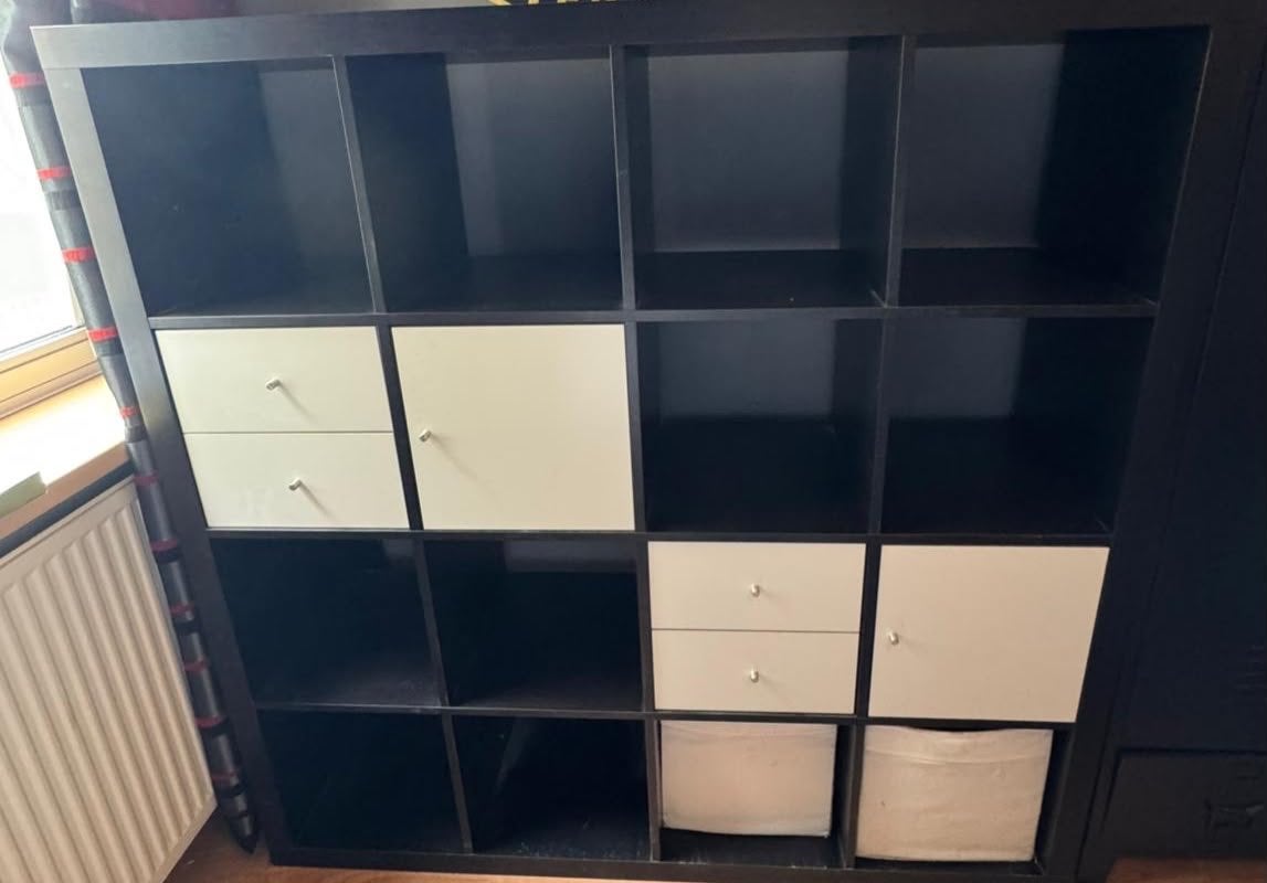 Ikea Kallax kast 147x147cm met lades, deurtjes en boxen, Ophalen, 100 tot 150 cm, Zo goed als nieuw, Met lade(s)