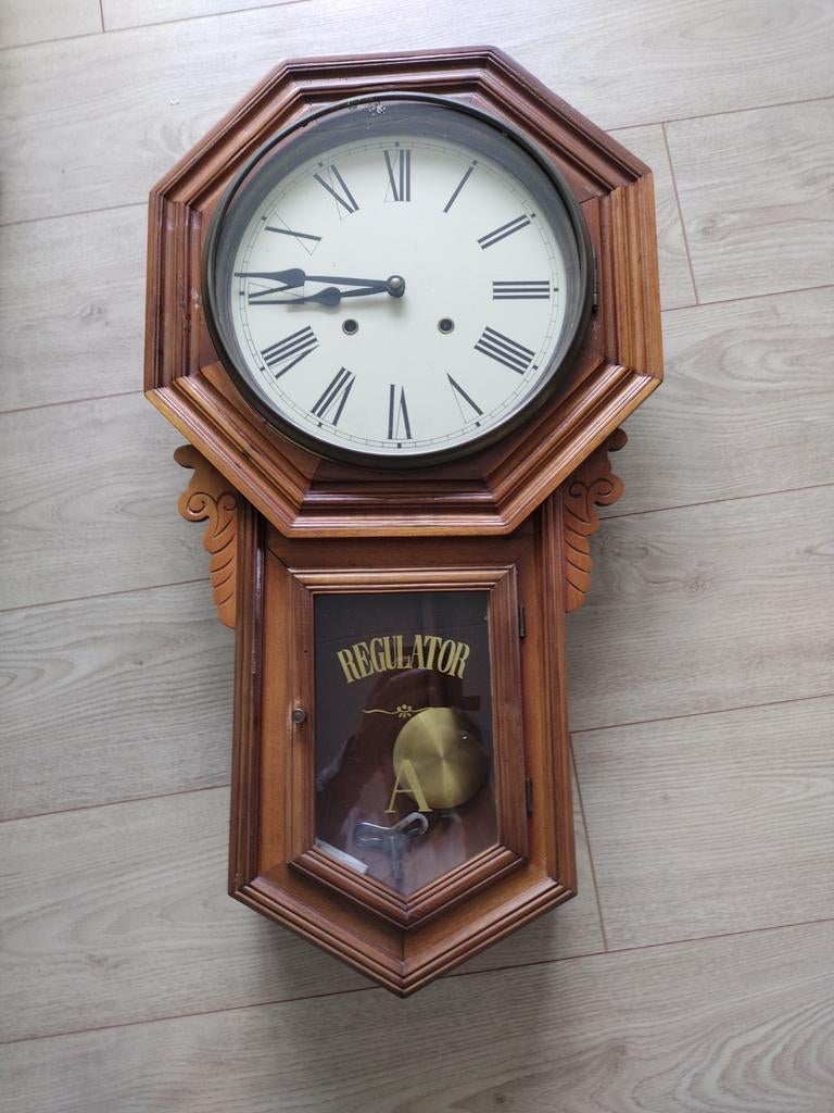 Antieke Ansonia "Regulator A" School House wandklok, Antiek en Kunst, Ophalen of Verzenden