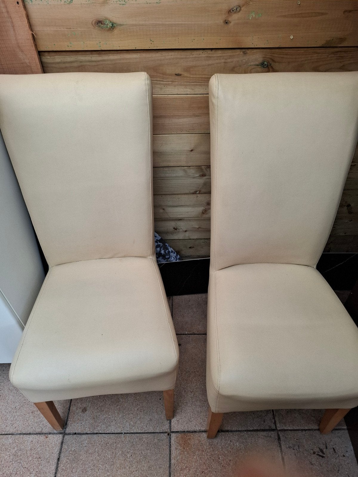 Set van 6  beige en bruine eetkamerstoelen, Ophalen, Gebruikt, Twee, Overige kleuren