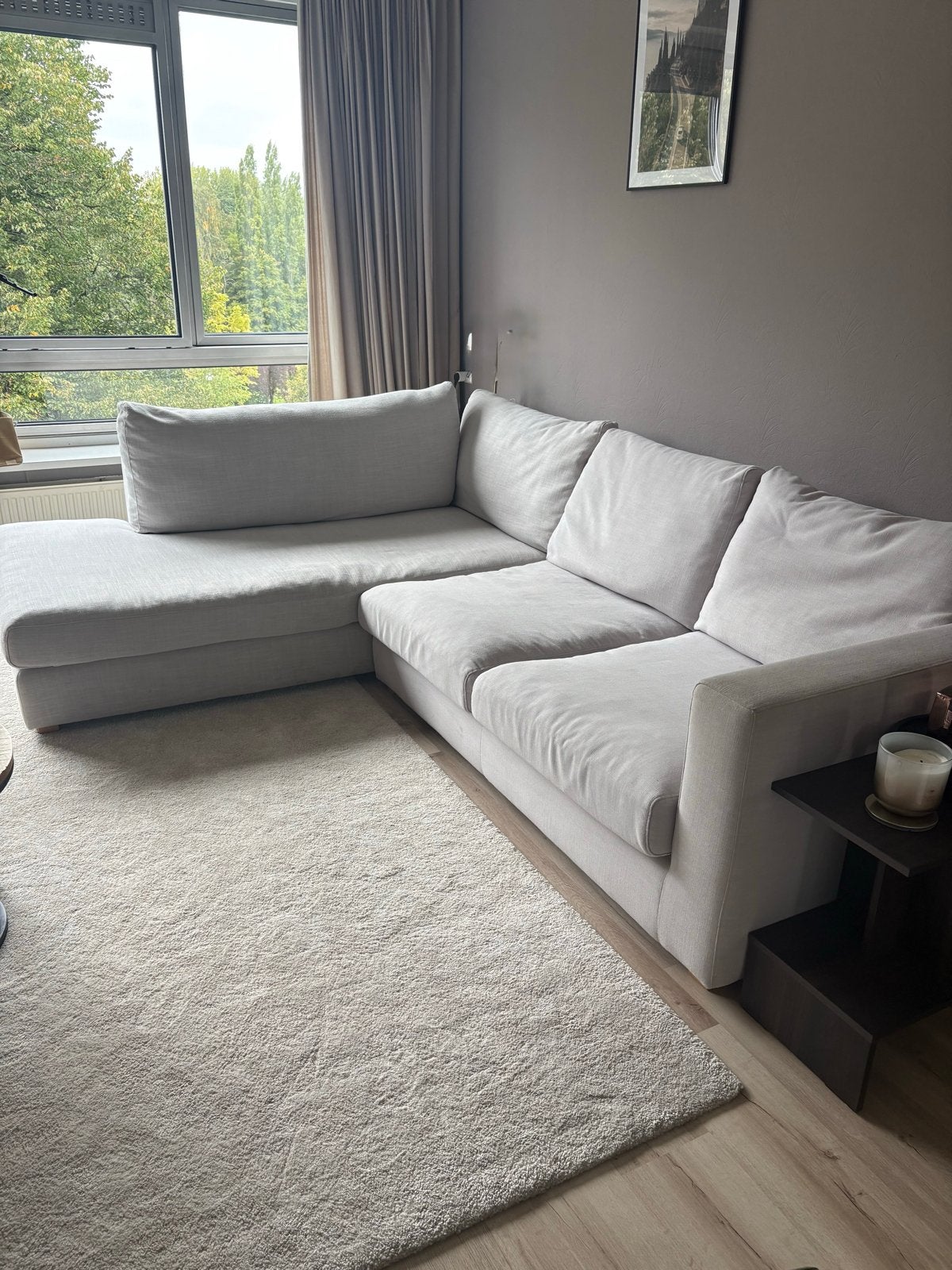 Lichtbeige stoffen loungebank - 2 delen, wasbare hoezen, Ophalen, Gebruikt, Stof