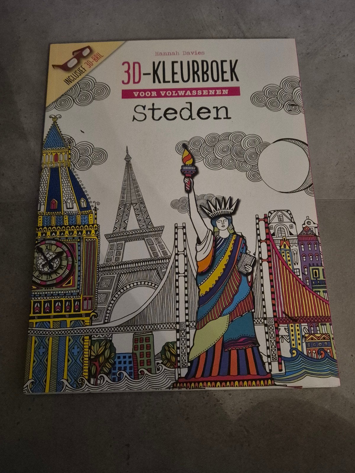Nieuw 3D-kleurboek voor volwassenen - Steden (incl. bril), Ophalen, Nieuw, Papier, Schets- of Tekenboek