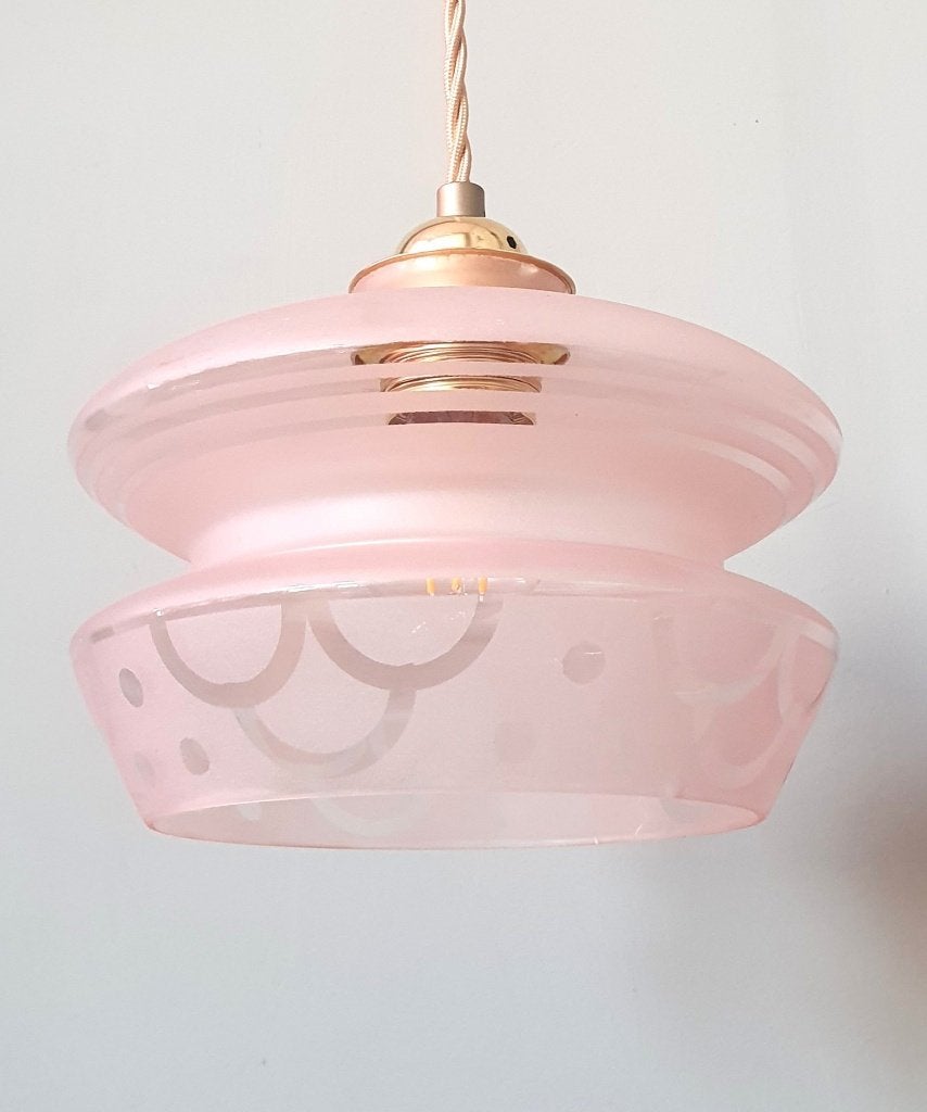 Vintage hanglamp - rose opaline glas - frosted - decoratie, Huis en Inrichting, Gebruikt, Glas, Antiek, Art Deco, Vintage, Franse lamp, glas,