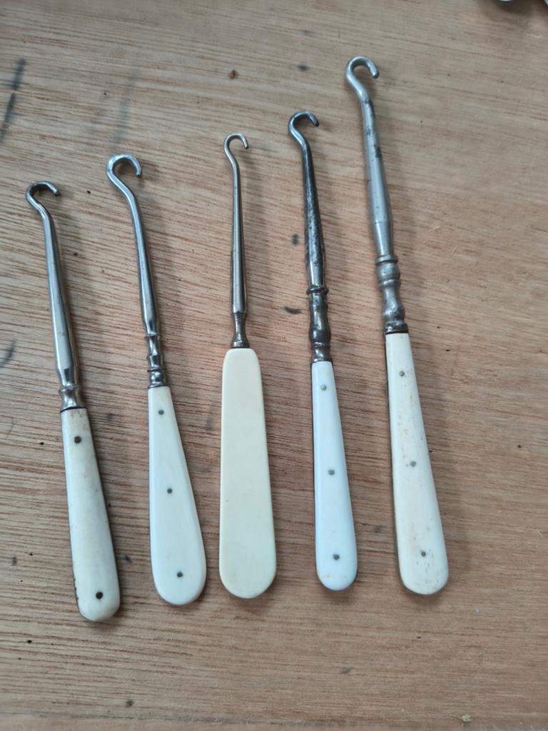 Antieke knoophakjes met ivoren handvatten, set van 6, Ophalen of Verzenden