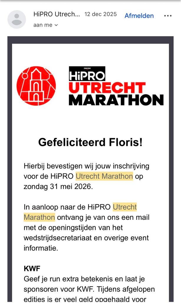 Startbewijs Utrecht Marathon, Tickets en Kaartjes, Eén persoon