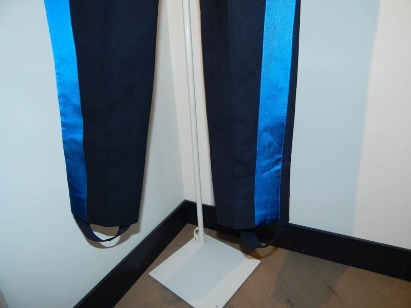 Mugler Thierry Mugler broek azuur satijn bies band voet S, Kleding | Dames, Broeken en Pantalons, Zo goed als nieuw, Maat 36 (S)