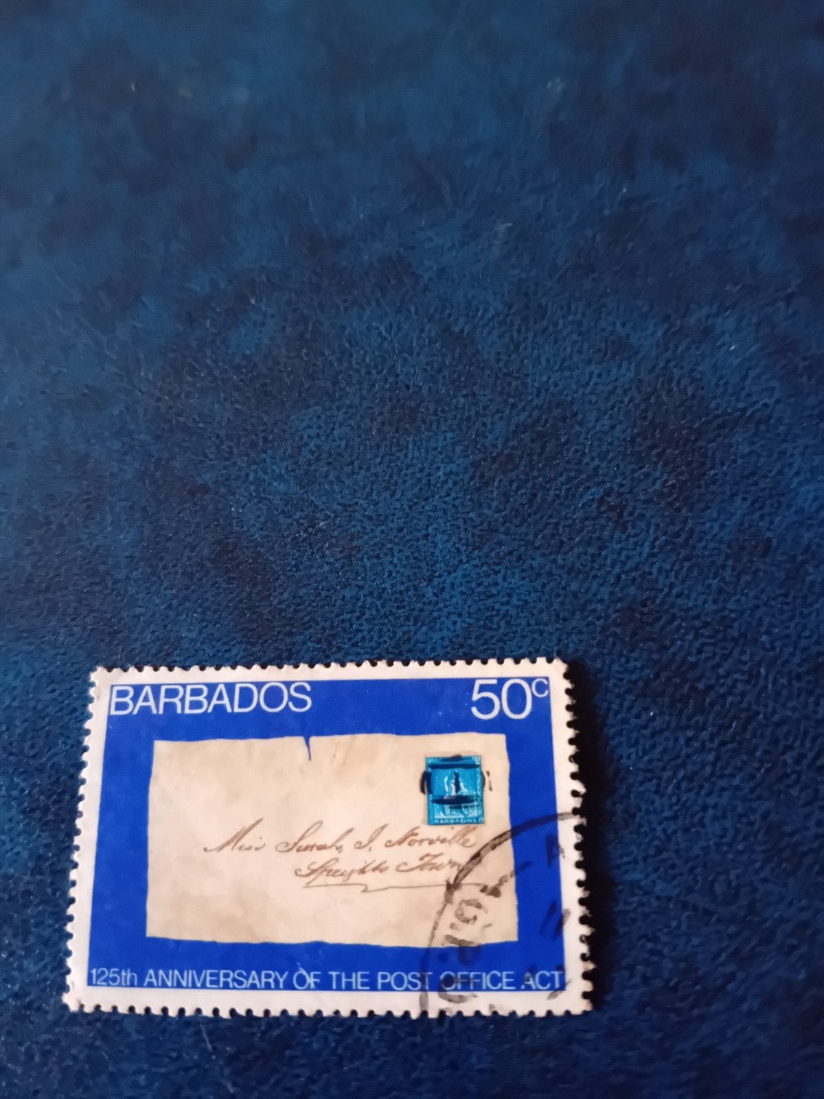Barbados 50c postzegel - 125 jaar Post Office Act, Ophalen of Verzenden, Gestempeld, Midden-Amerika