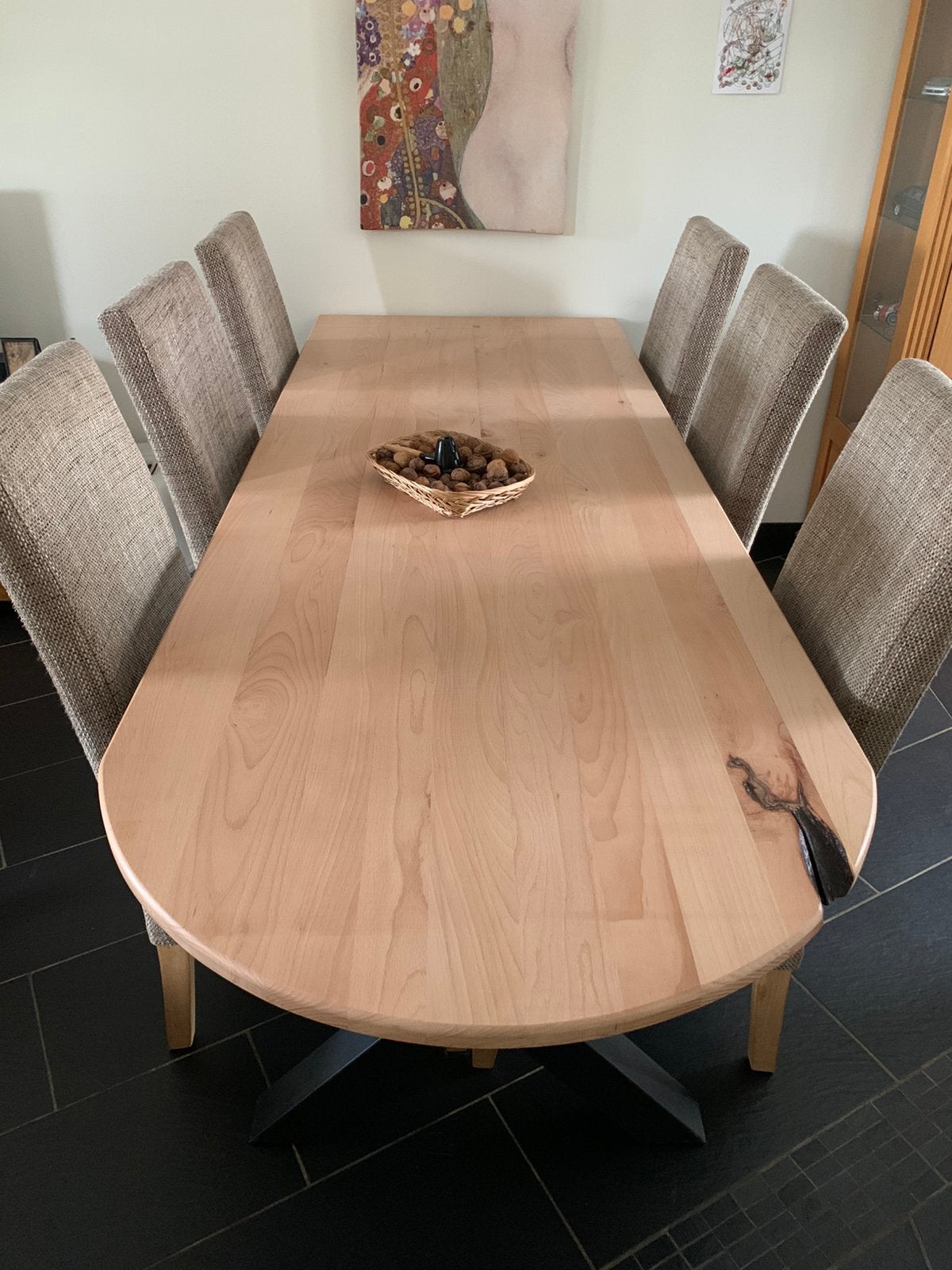 241x88x76cm beuken rustiek x poten industrieel verjongd, Ophalen, Zo goed als nieuw, Rond, 50 tot 100 cm