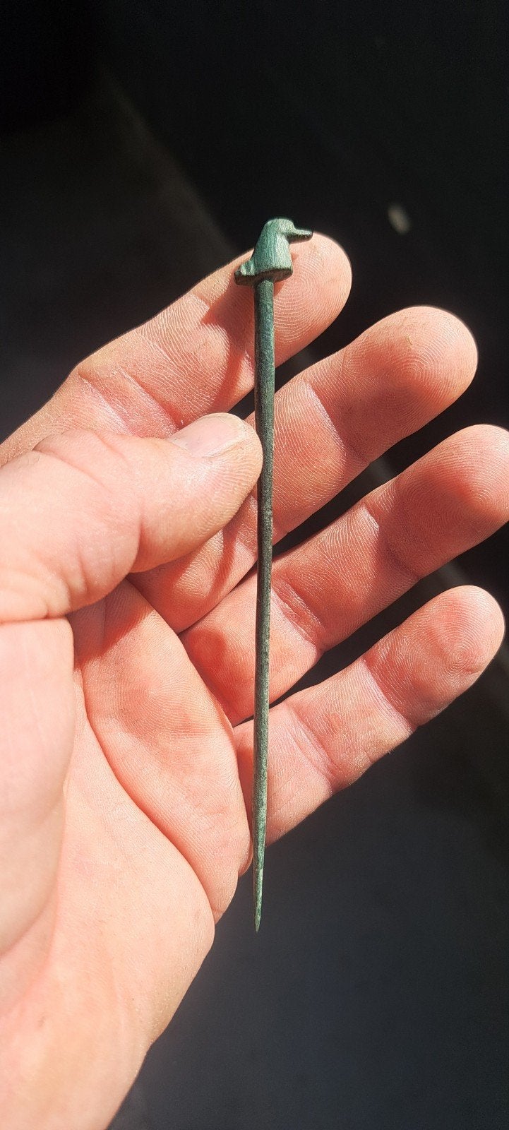 Romeins bronzen haarpin met vogel, bodemvondst, Ophalen of Verzenden, Brons