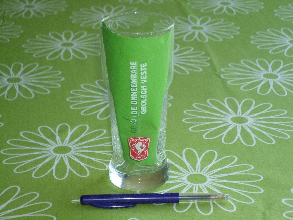 Grolsch glas FC Twente - de onneembare Grolsch veste!, Verzamelen, Ophalen of Verzenden, Zo goed als nieuw, F.C. Twente, Overige typen