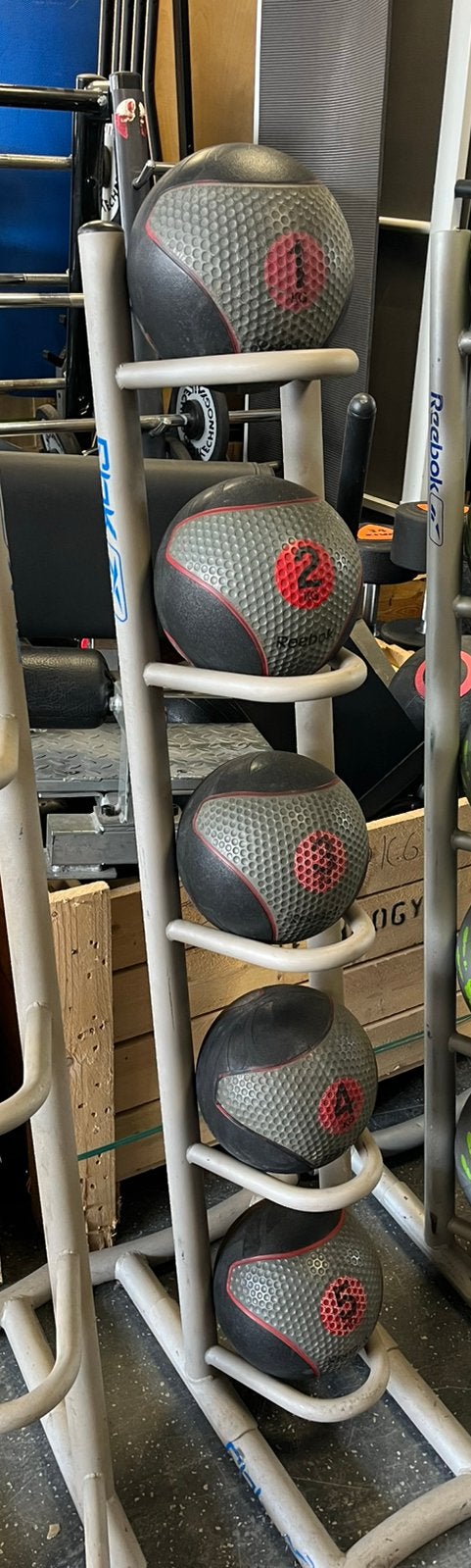 Reebok medicine ballen 1-5 kg met rek, Sport en Fitness, Fitnessmaterialen, Gebruikt, Reebok, Fitnessbal, Met rek