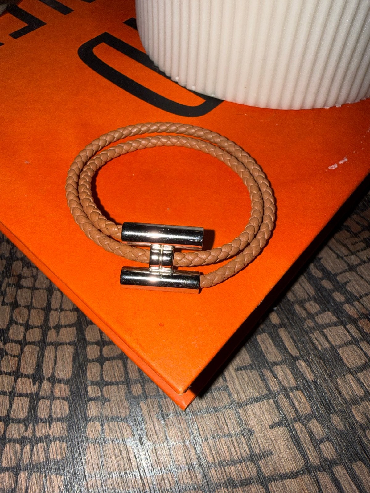 Hermès Tournis Tressé armband – cognac/bruin, Ophalen of Verzenden, Gebruikt, Bruin, Leer