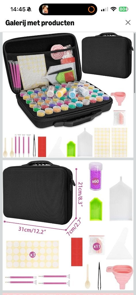 Diamond Painting Accessoires Set in Opbergkoffer, Hobby en Vrije tijd, Zwart, Diamond painting, Nieuw, Ophalen of Verzenden