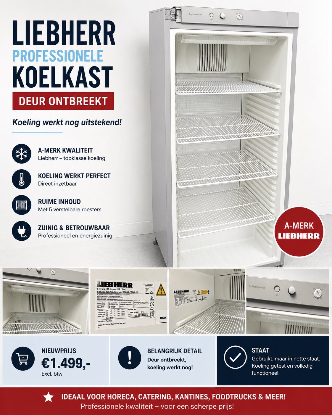 Liebherr Professionele Horeca Koelkast 378L, Ophalen, Gebruikt, 60 tot 90 cm, 160 cm of meer