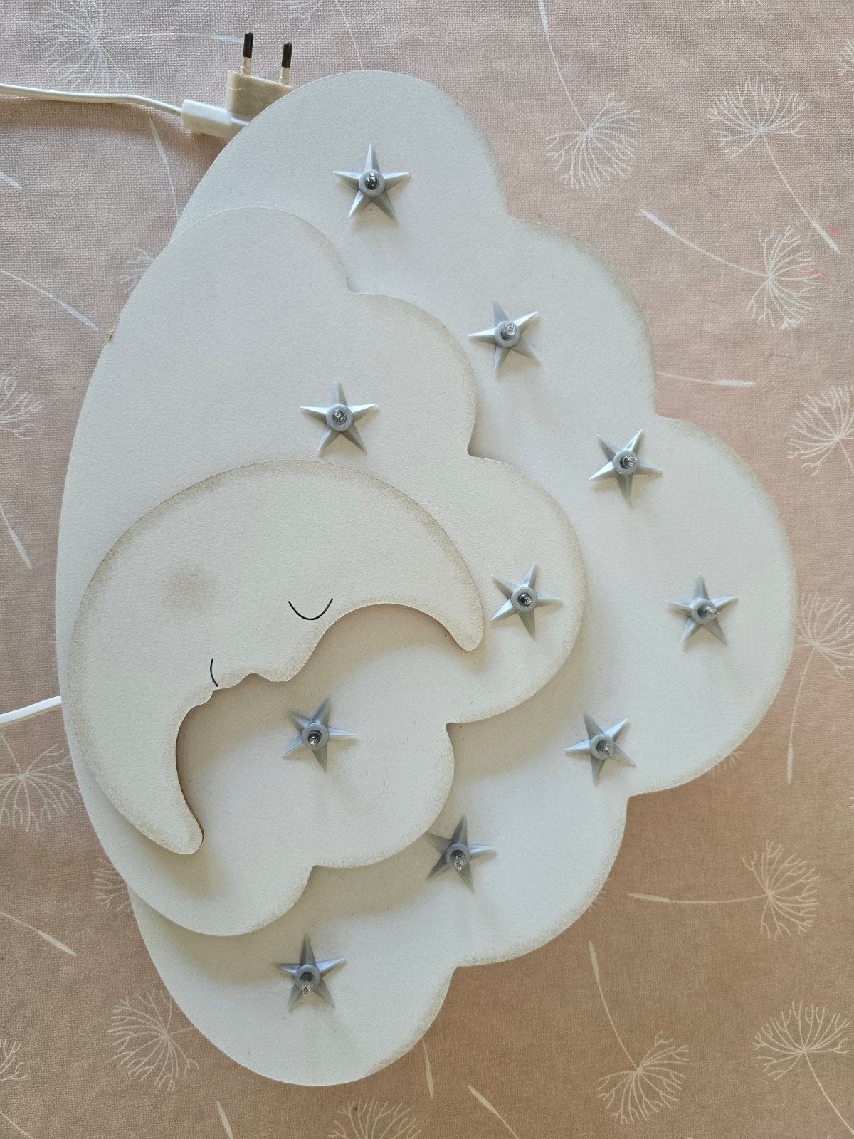 Kinderlamp wolk en maan met dimbare kleine lampjes, Wit, Ophalen, Gebruikt, Lamp