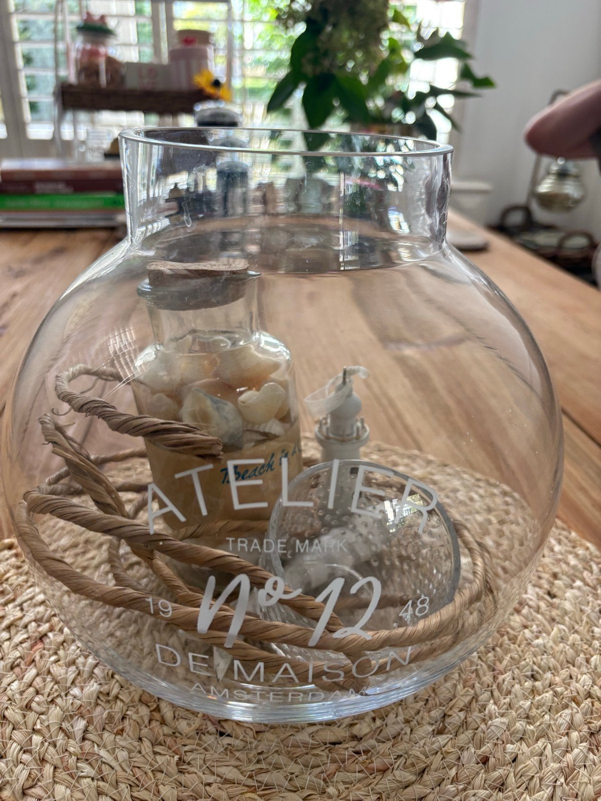 Riviera Maison Glazen Vaas met Maritieme Decoratie, Huis en Inrichting, Woonaccessoires | Overige, Ophalen, Nieuw, Glas, Landelijk