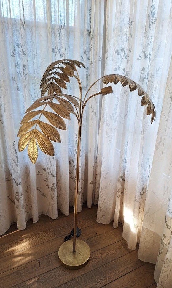 Gouden palmboom vloerlamp - Hollywood Regency-stijl, Huis en Inrichting, Lampen | Vloerlampen, Ophalen, E14 (klein), Zo goed als nieuw