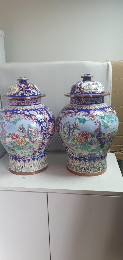 Antieke Chinese Koperen Dekselpotten met Emaille Glazuur, Antiek en Kunst, Antiek | Porselein, Ophalen of Verzenden