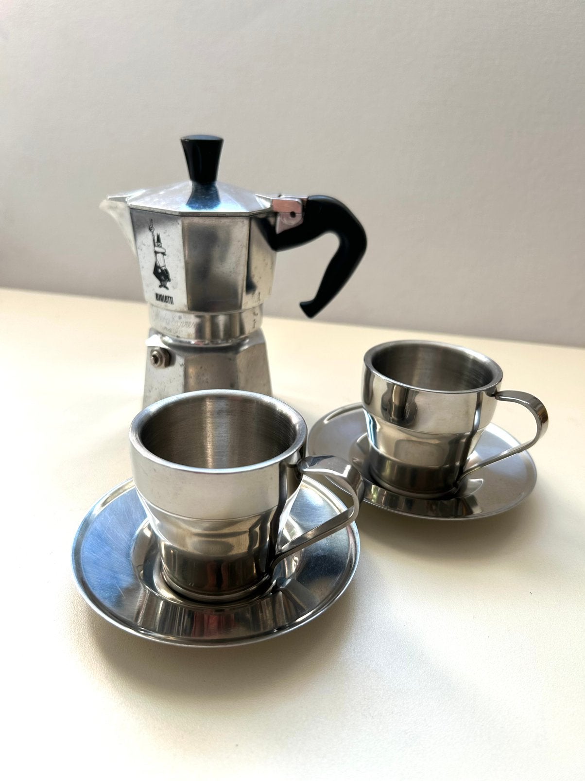 Bialetti espresso set, Ophalen of Verzenden, Gebruikt, Metaal, Vintage