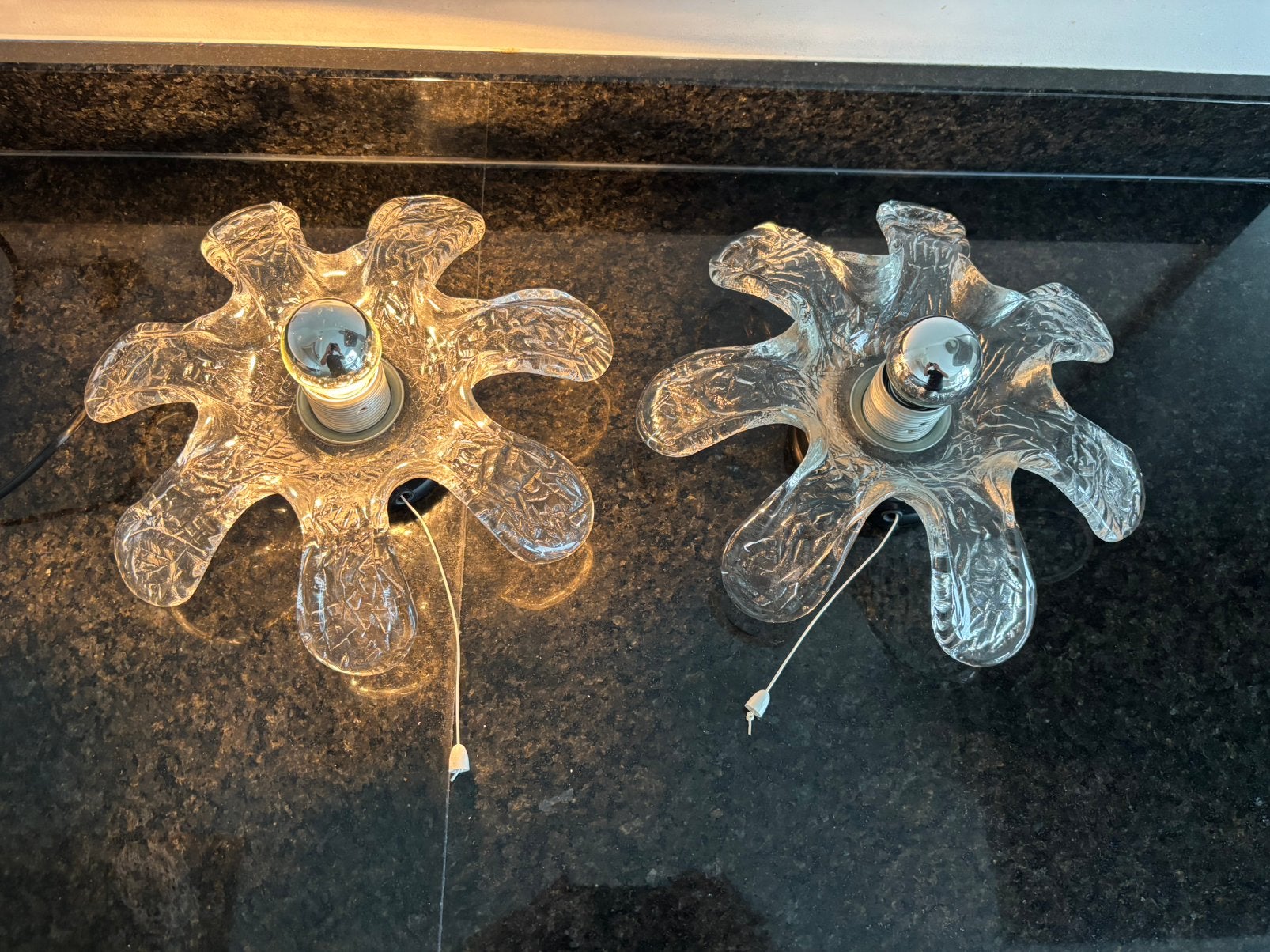 Set van 2 Vintage Murano Ijsglas Lampenkappen, Ophalen of Verzenden, Gebruikt, Glas