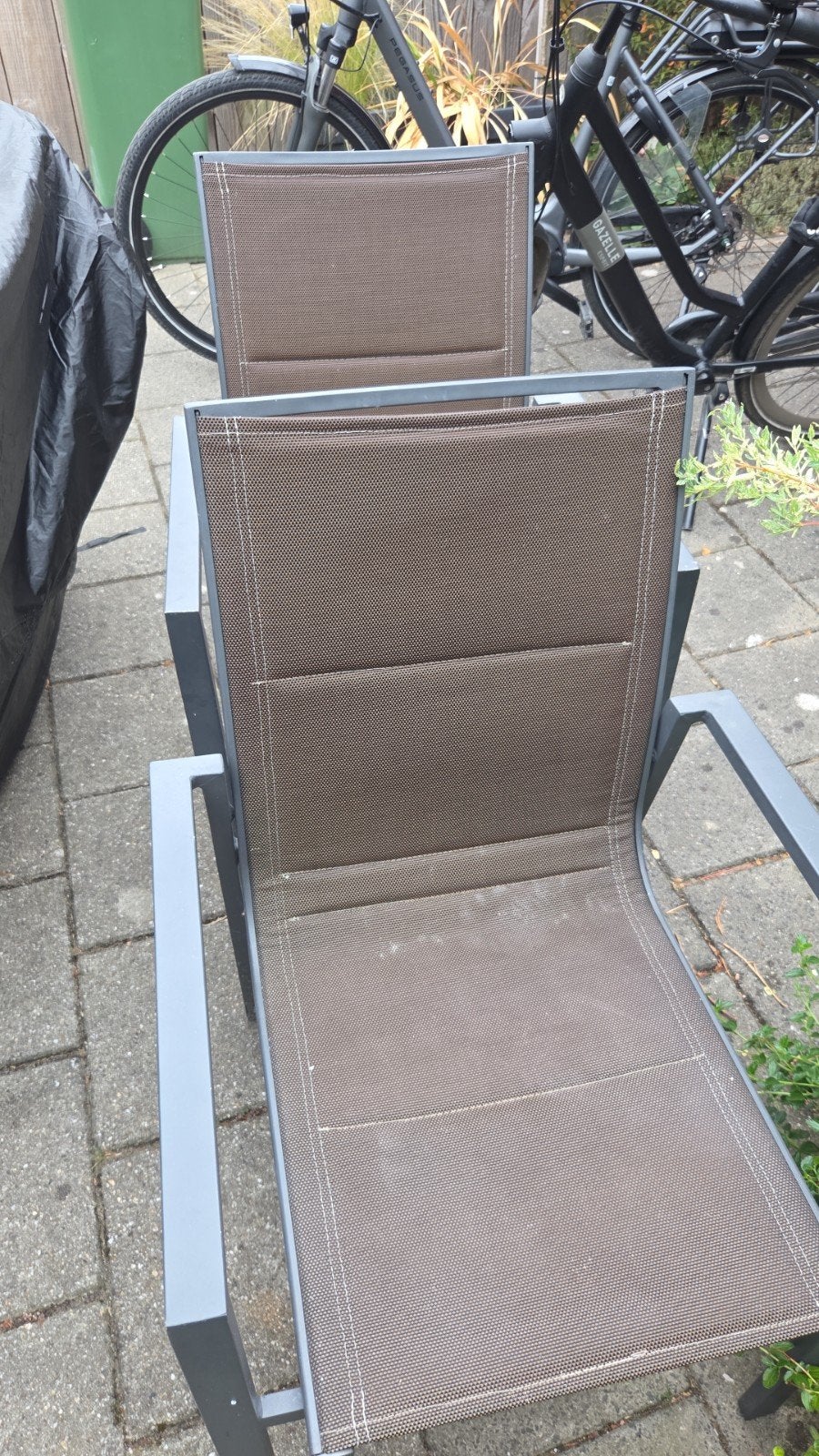 2 Tuinstoelen comfortabel voor klussen, Tuin en Terras, Tuinstoelen, Ophalen, Gebruikt, Textileen