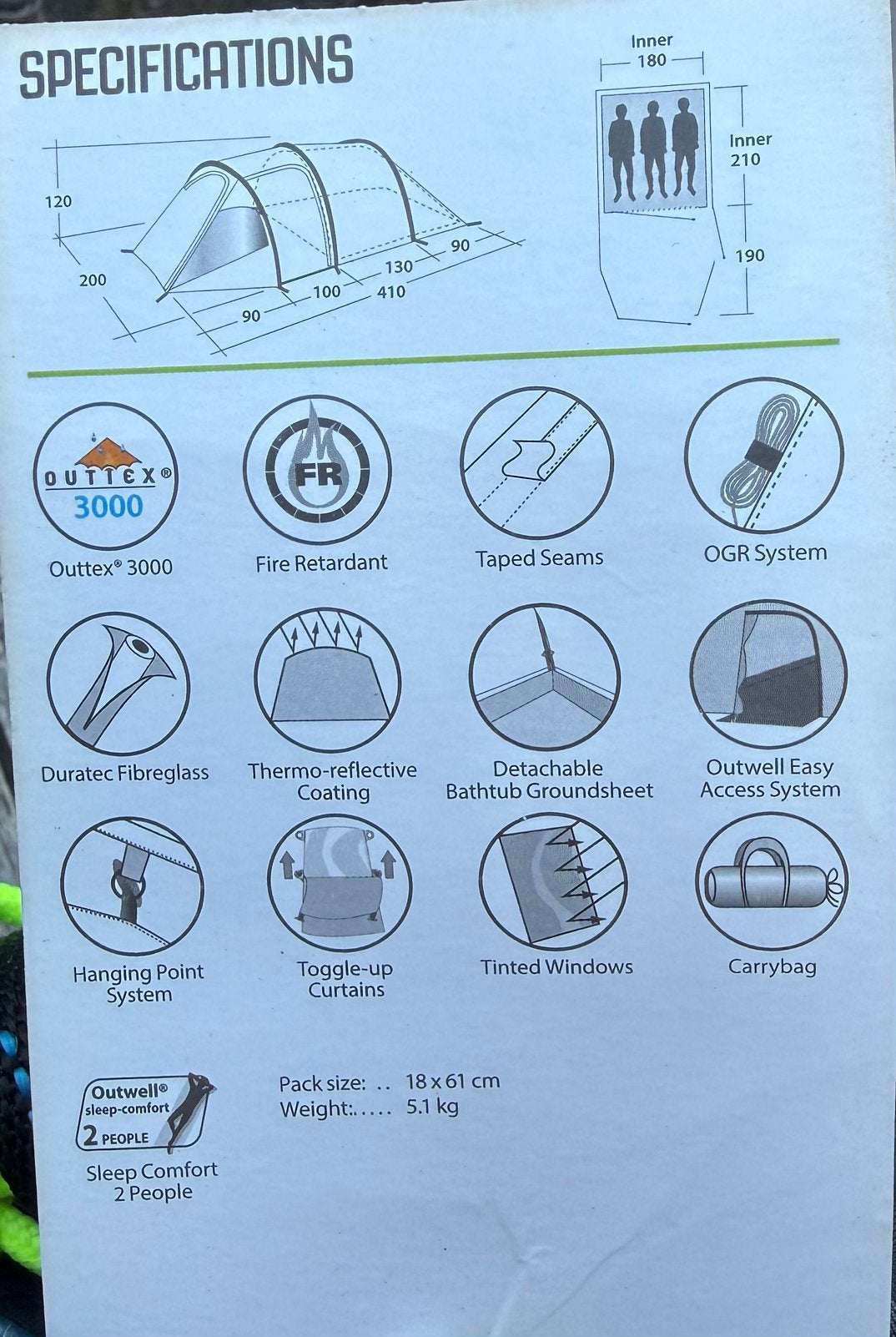 Outwell tent, Caravans en Kamperen, Tenten, Ophalen, Zo goed als nieuw