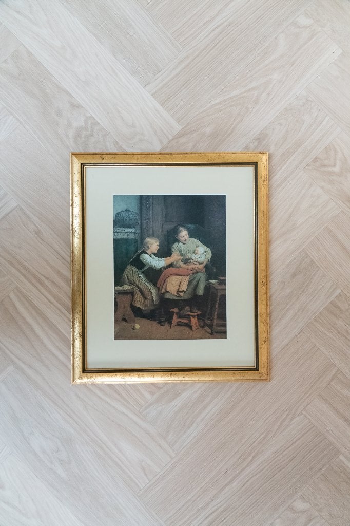Albert Anker print schilderij 'de eerste lach' vintage, Ophalen of Verzenden, Klassiek, Print, Portret of Personen