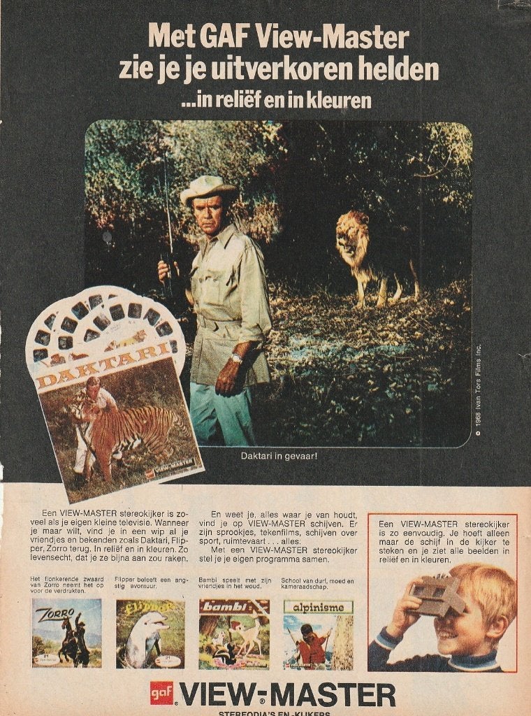 Retro reclame 1971 View-Master speelgoed Daktari helden, Verzamelen, Verzenden, Overige typen
