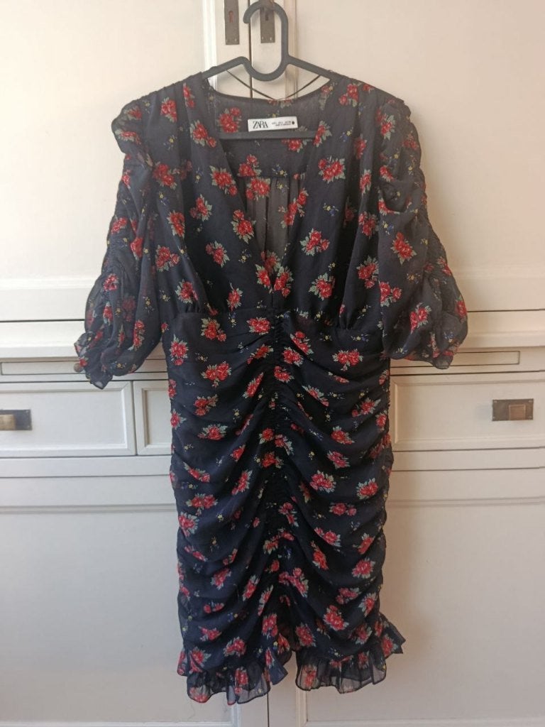 Spaanse jurk met bloem patroon - Maat L, Kleding | Dames, Maat 42/44 (L), Ophalen of Verzenden, Gedragen, Boven de knie