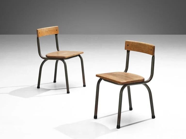 Tubax stoelen / 6 stuks / schoolstoel / industrieel vintage., Ophalen, Gebruikt, Bruin, Vijf, Zes of meer stoelen