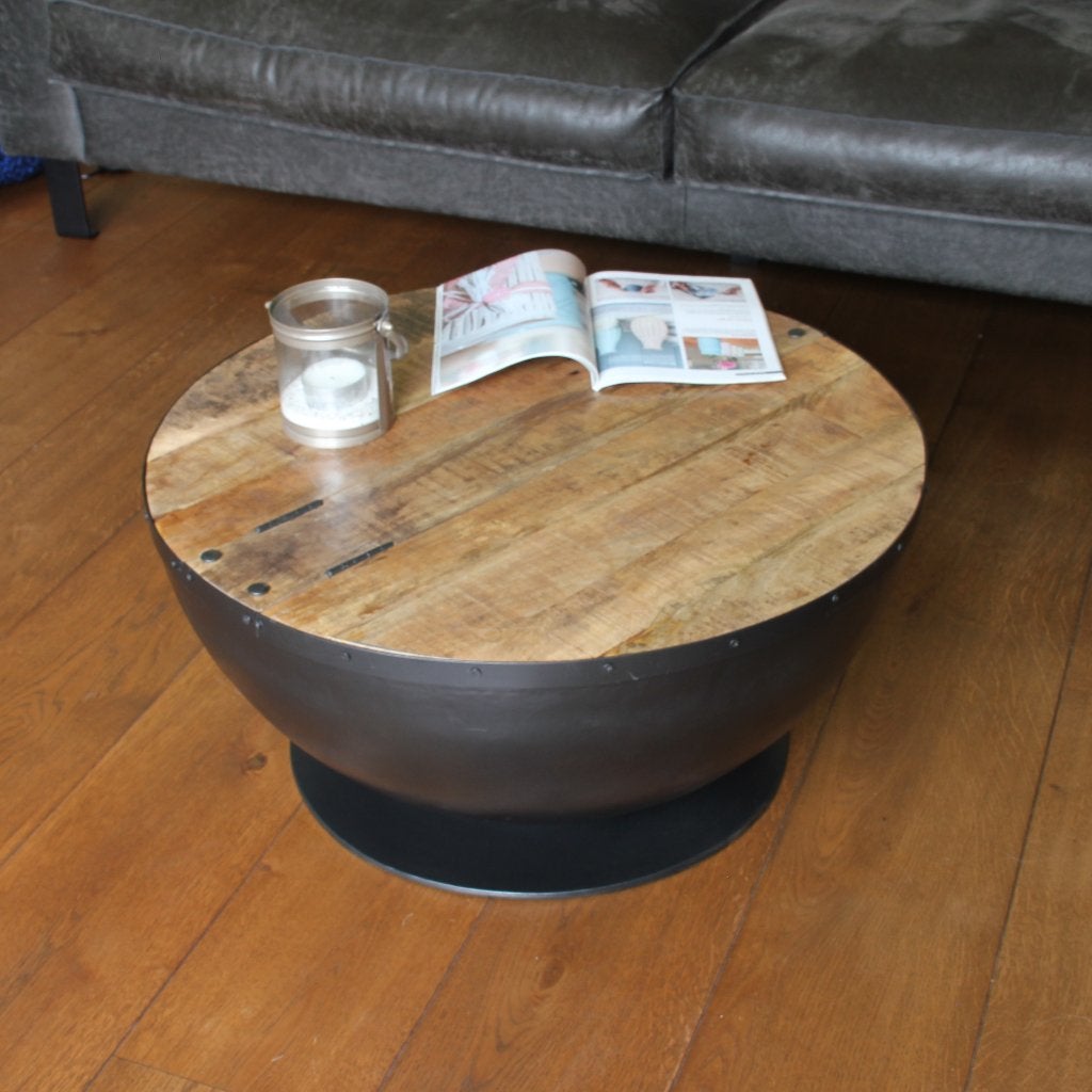 Ronde salontafel metaal mango hout zwart, Huis en Inrichting, 50 tot 100 cm, Rond, Nieuw, 50 tot 100 cm