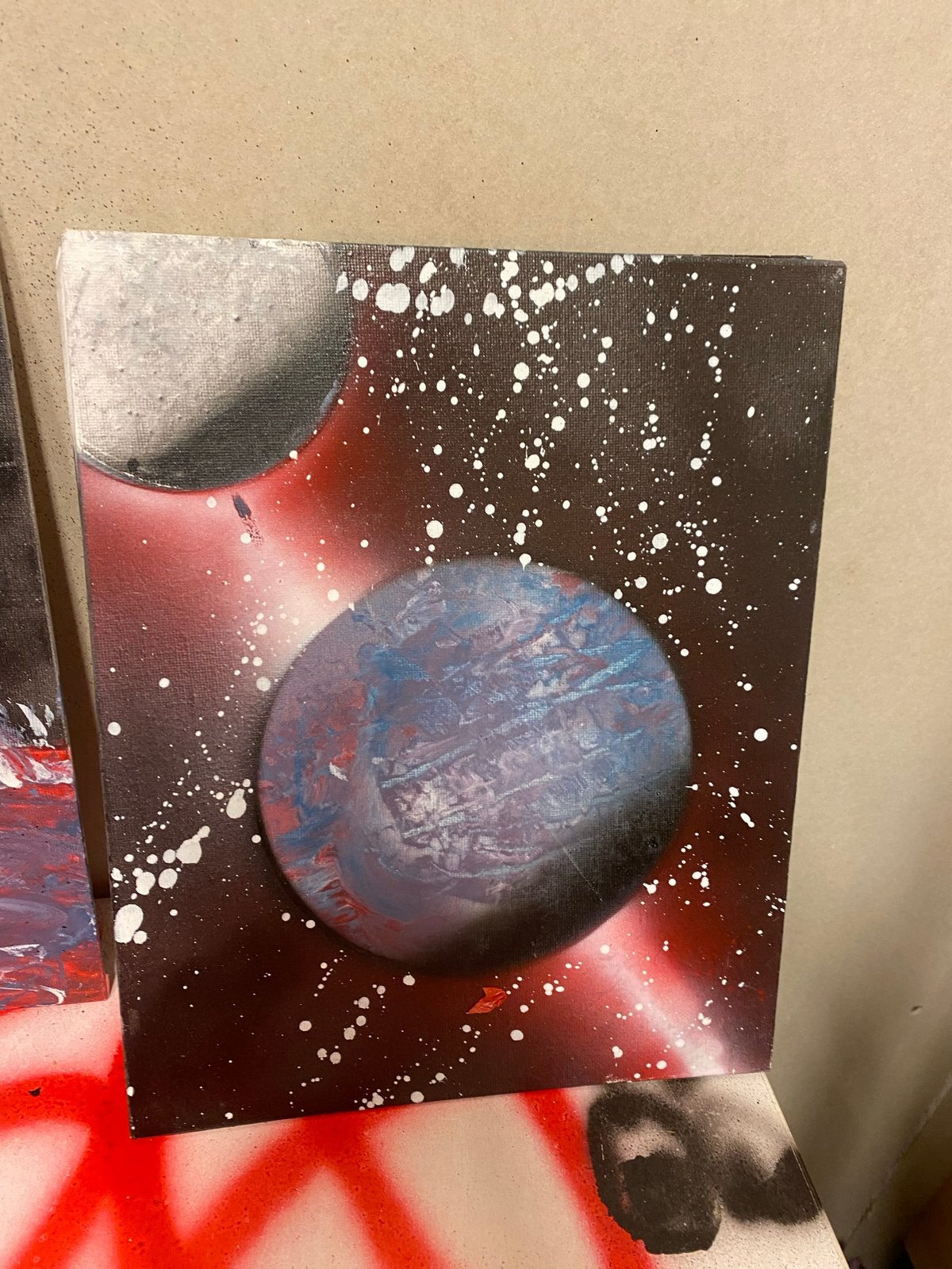 Uniek spuitbus schilderij: Planeten in de ruimte, Ophalen of Verzenden