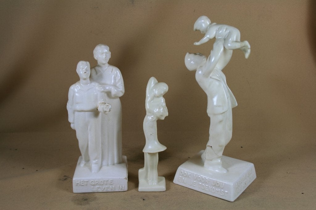 3 Gouda plateel beeldjes, Antiek en Kunst, Antiek | Keramiek en Aardewerk, Ophalen of Verzenden
