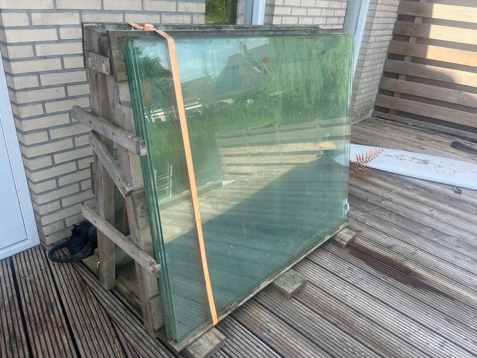 Glazen windschermen voor terras, 1 cm dik, incl. glas pallet, Ophalen, Gebruikt, 80 tot 120 cm, 80 tot 120 cm