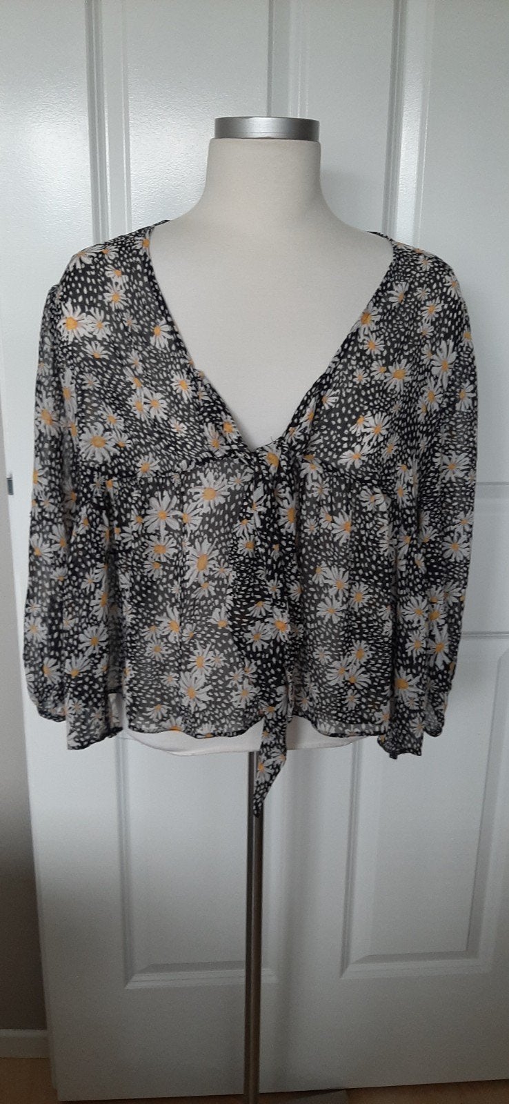 zwart gebloemd voile blousje Primark mt 42, Primark, Zwart, Maat 42/44 (L), Ophalen of Verzenden