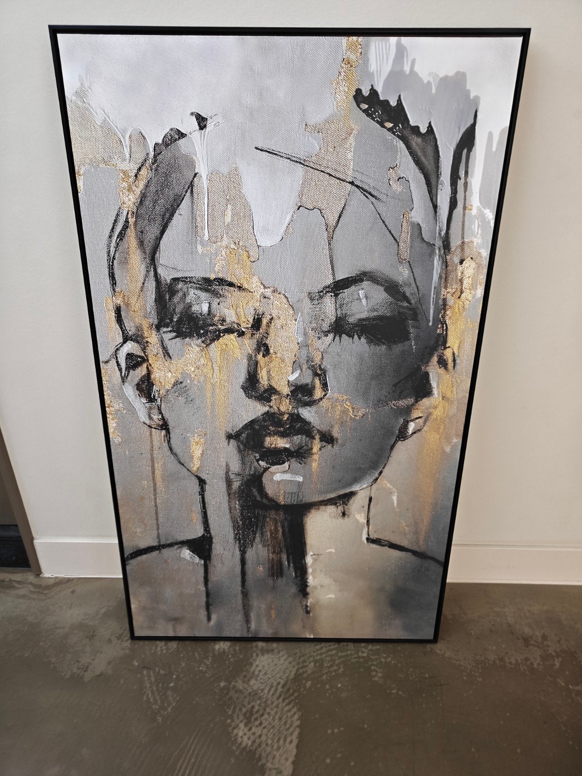 Modern Abstract Portret Schilderij - Goud & Zwart, Ophalen