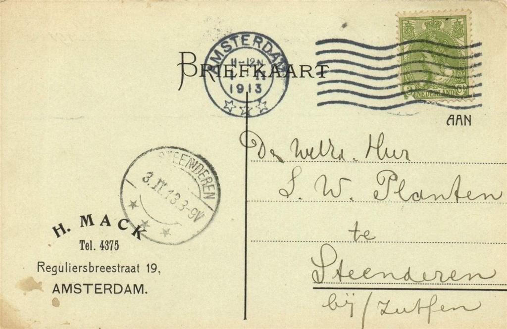 H. Mack, Amsterdam. - 02.1913 - briefkaart, Ophalen of Verzenden, Briefkaart