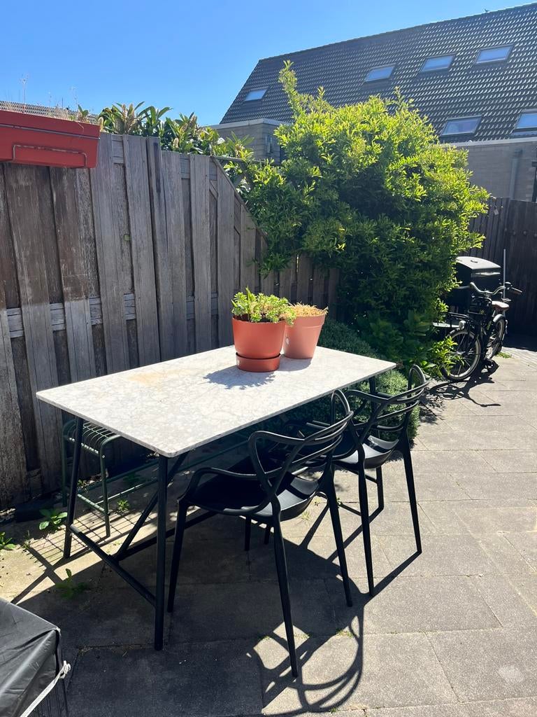 Tuintafel marmer, Tuin en Terras, Tuintafels, Ophalen, Gebruikt, Rechthoekig, Overige materialen