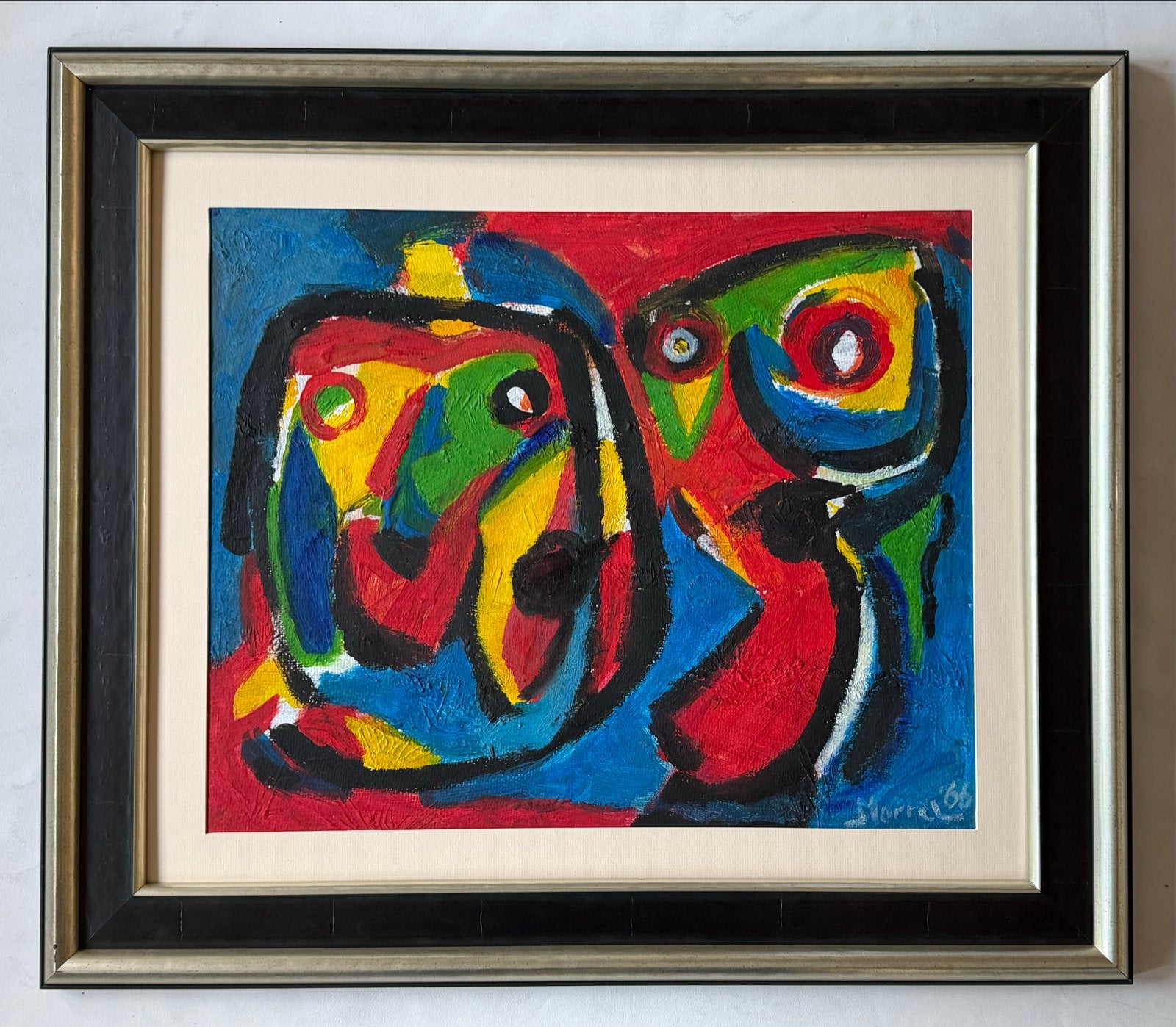 Abstract Schilderij in de stijl van Cobra, Karel Appel, Antiek en Kunst, Ophalen of Verzenden