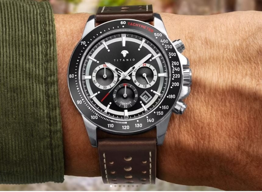 Horloge met bruin lederen band (Nieuw), Overige merken, Leer, Staal, Polshorloge