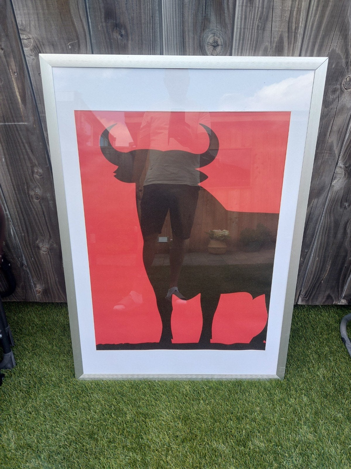 Stier poster in zilveren lijst, Ophalen of Verzenden, Zo goed als nieuw, Foto of Poster, 75 cm of meer