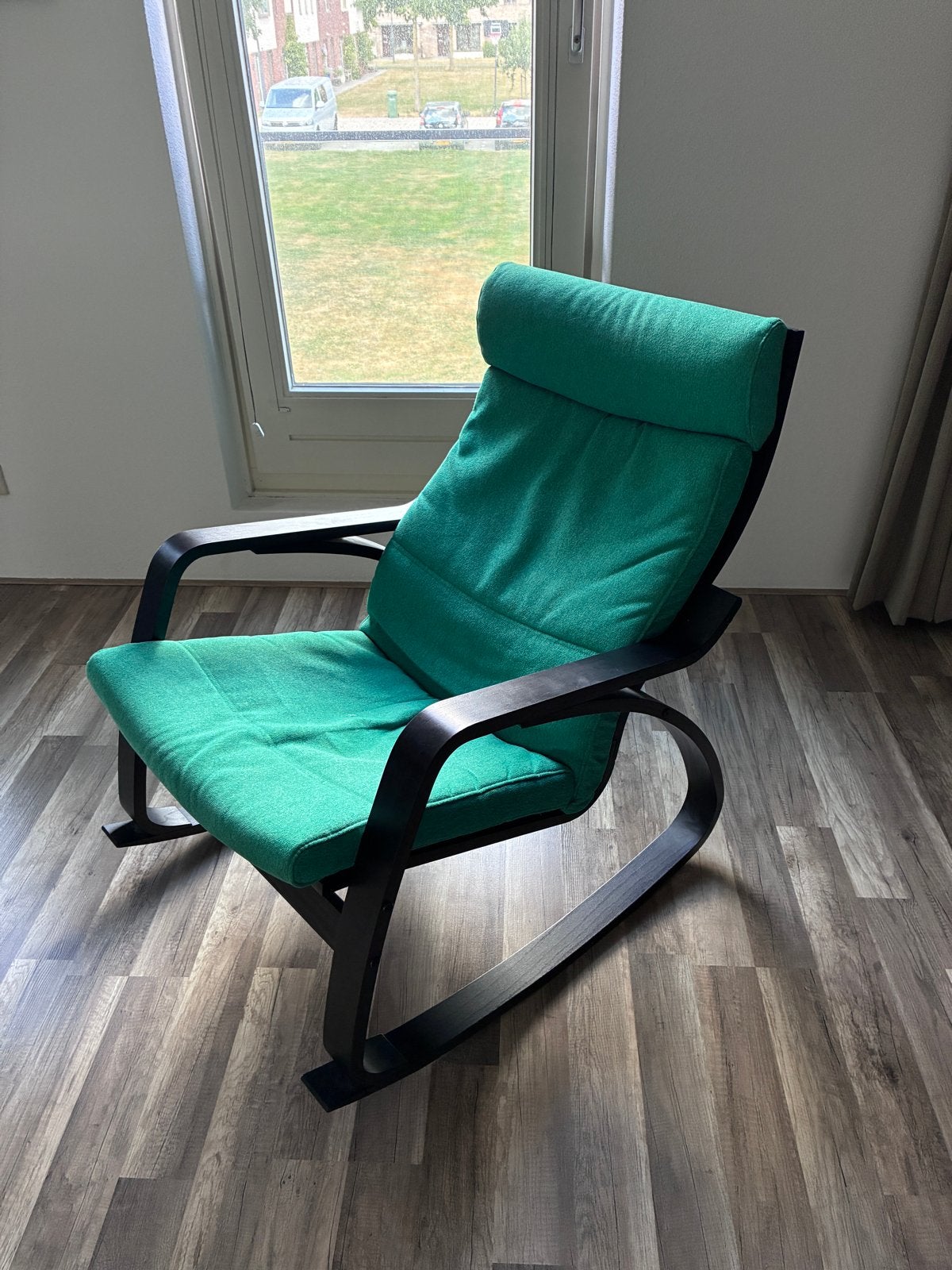 IKEA POÄNG Schommelstoel met groen kussen, Ophalen, Gebruikt, Overige kleuren, Eén