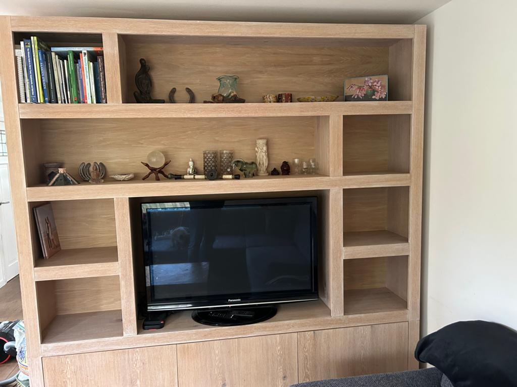Moderne strakke Eiken kast 230*220*40 (h*b*d), Ophalen, Eikenhout, Zo goed als nieuw, 200 cm of meer